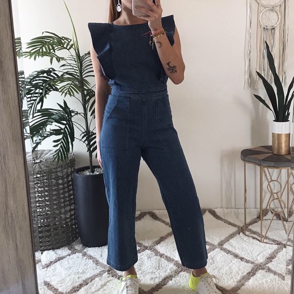 denim ruffle jumpsuit - Picture 3 of 3